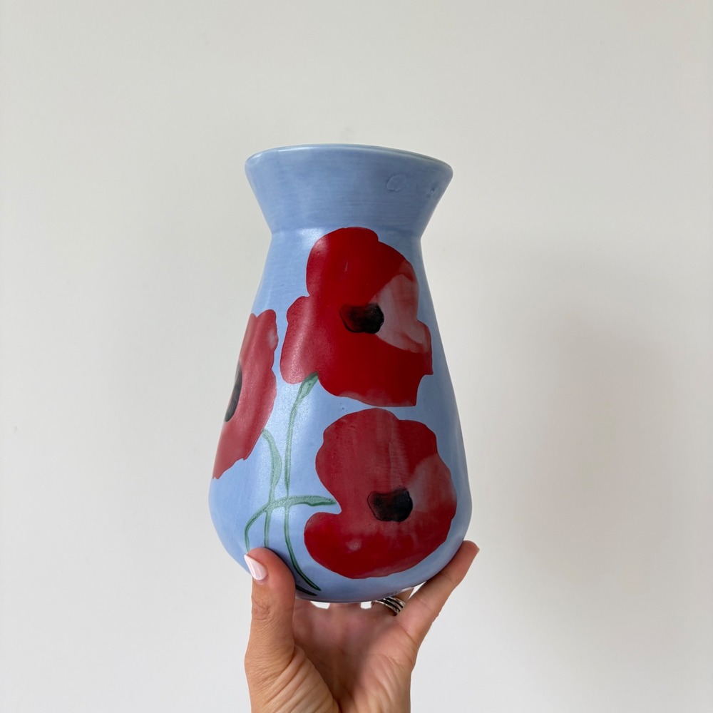 Anthropologie Benni Kury A Sunday Painter Ceramic Vase Poppy Floral 8.5in - Picture 9 of 9